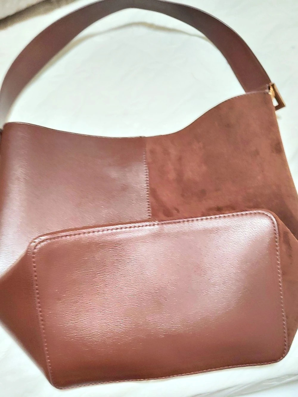A New Day Faux Suede Shoulder Tote Bag Brown
